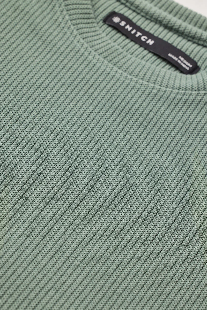 SNITCH Green Textured Regular Fit T-Shirt